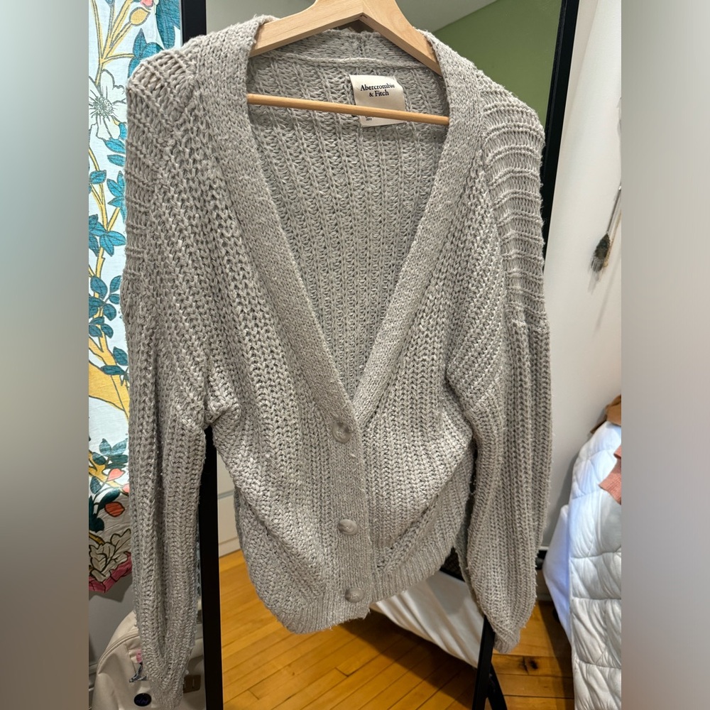 Abercrombie & Fitch Silver Gray Cable-Knit Cardigan